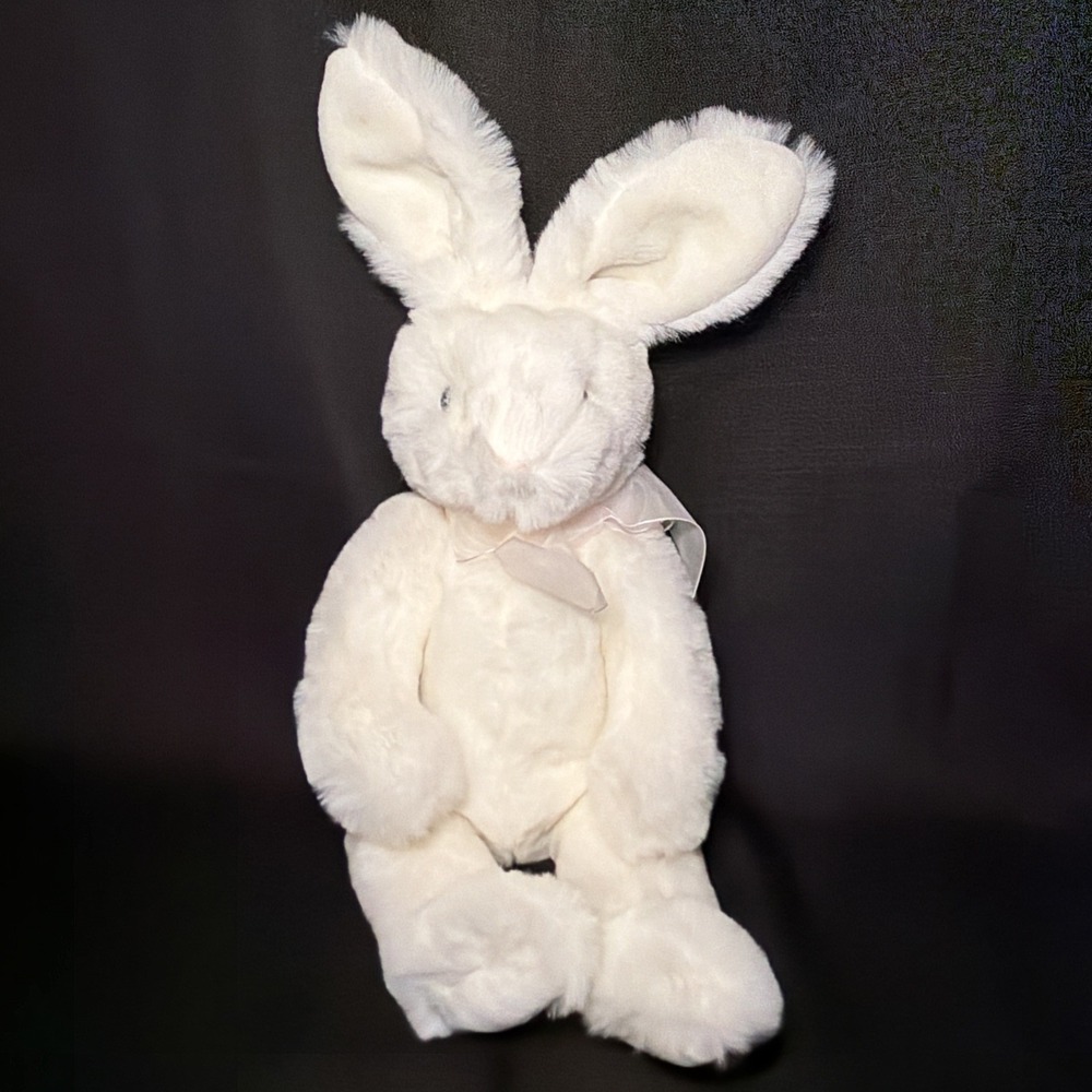 Pier 1 One Imports White Bunny Plush Stuffed Animal Pink Bow 15" HTF Easter